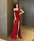 ロングドレス パーティードレス 新作 フリル ワンショルダー MY2-YM9152