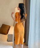 【手作り】2色 新作 ひざ丈 ドレス かわいい ゴージャス 高品質 無地 MY2-JY4936