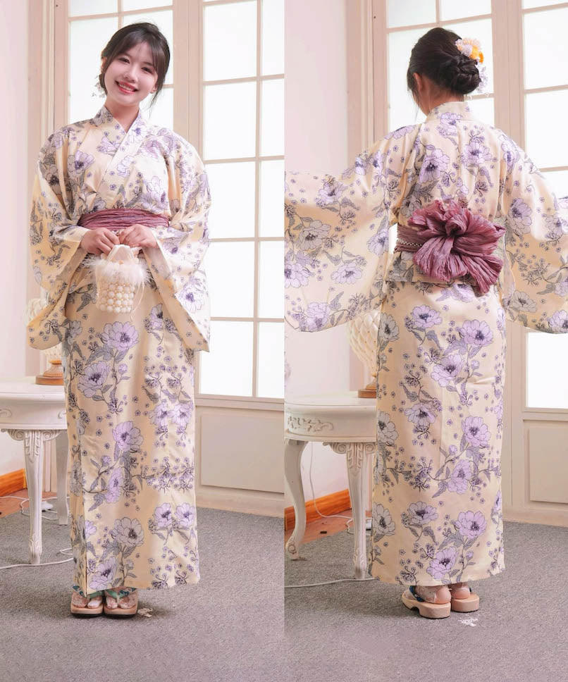 百合柄 二部式 浴衣 3点セット 浴衣帯セット 花見 花火大会 夏