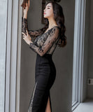 【2色】膝丈ドレス 新作 着痩せ  レース YT2-ZED887782E