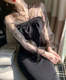 膝丈ドレス 新作 着痩せ 高見え  透け感 YT2-LQE333H303