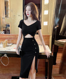 膝丈ドレス 新作 着痩せ 高見え セクシー YT2-MLS446