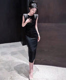 膝丈ドレス 新作 着痩せ 高見え ピカピカ YT2-ZED88308A71