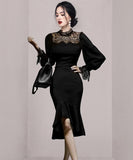 膝丈ドレス 新作 着痩せ 高見え レース YT2-ZED886540BH506