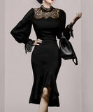 膝丈ドレス 新作 着痩せ 高見え レース YT2-ZED886540BH506