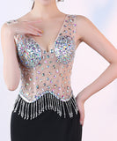 ロングドレス  透明感 Vネック キラキラ 新作 セクシー YT2-HX133