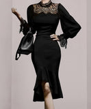 膝丈ドレス 新作 着痩せ 高見え レース YT2-ZED886540BH506