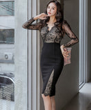 【2色】膝丈ドレス 新作 着痩せ  レース YT2-ZED887782E