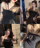 膝丈ドレス 新作 着痩せ 高見え  透け感 YT2-LQE333H303