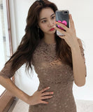 ミニドレス  新作  着痩せ  高見え レース YT2-ZED887103E