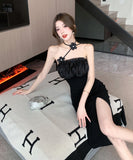 膝丈ドレス 新作 着痩せ  セクシー 背露出 YT2-LQE5379GT528