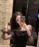 膝丈ドレス 新作 着痩せ 高見え  透け感 YT2-LQE333H303