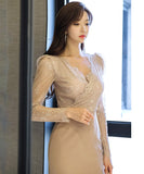 【2色】膝丈ドレス 新作 着痩せ  レース YT2-ZED887782E