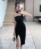 膝丈ドレス 新作 着痩せ  セクシー 背露出 YT2-LQE5379GT528