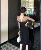 膝丈ドレス 新作 着痩せ 高見え  透け感 YT2-LQE333H303