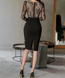 【2色】膝丈ドレス 新作 着痩せ  レース YT2-ZED887782E