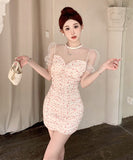 ミニドレス キャバドレス かわいい 花柄 チュール ロマンチック おしゃれ 背露出 YH2-ZED886259DXH348A