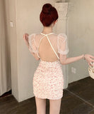ミニドレス キャバドレス かわいい 花柄 チュール ロマンチック おしゃれ 背露出 YH2-ZED886259DXH348A