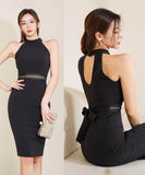 膝丈ドレス キャバドレス セクシー エレガント 気質 リボン XH2-ZED880909E