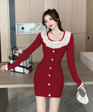 4色 ミニドレス ニットドレス 秋冬定番 セクシー セレブ風 レース 小顔効果 XH2-ZED886072GT513