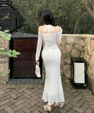 ロングドレス キャバドレス レース エレガント セレブ風 ホルターネック フラワー マーメイド XH2-DD7669