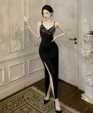 ロングドレス キャバドレス キラキラ スリート セクシー 宴会 party 谷間見せ XH2-DD7548