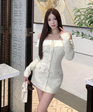 ミニドレス ツイードドレス オフショルダー フリル セクシー セレブ風 XH2-XKD-D452-954-Nov19