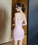 【4色】ミニドレス キャバドレス セクシー 非対称 キラキラ hot girl 谷間見せ キャバクラ XH2-YM8809