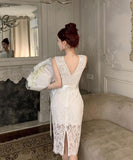 キャバドレス 膝丈ドレス レース Vネック 小顔効果 セクシー 気質 エレガント XH2-ZED888355DXH238A