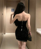 ミニドレス キャバドレス キラキラ ベアトップ セクシー ナイトクラブ 指名 XH2-DD7504