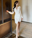 【2色】ミニドレス キャバドレス セクシー ダイヤモンド 谷間見せ 非対称 着痩せ XH2-YM8805