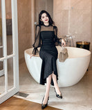 手作り 膝丈ドレス partyドレス チュール キラキラ エレガント 宴会 マーメイドドレス XH2-JY20760