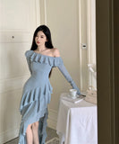 ロングドレス ワンーショルダー フリー カワセクシー スリート 気質 大人可愛い 女子力 XH2-ZED885269DXH238B