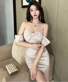 【3色】ミニドレス キャバドレス ベアトップ カワセクシー 指名 谷間見せ リボン タイトドレス XH2-DD7538