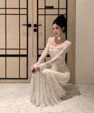 ロングドレス レース エレガント セレブ風 マーメイド 気質 宴会 パーティー 高級感 女子力 XH2-ZED888563DXH238A