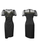 【手作り】膝丈ドレス 高品質 パフスリーブ エレガント 気質 セクシー XH2-JY40062