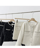 【上下セット】Black&white ツイードスーツ セレブ風 ミニドレス 高級感 真珠 キラキラ 大人可愛い 同伴 エレガントXH2-MYK0556