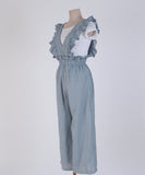 【2色】ワイドパンツ おしゃれ 着痩せ 通勤 かわいい フリル XH2-YF1148