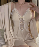 【2点セット】4色 セクシー パッド付き ルームウェア エロかわいい パジャマ レース 谷間魅せ XH8-GR3616