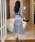 手作り 膝丈ドレス レース 高級感 Vネック エレガント 気質 セレブ風 宴会 XH-JY20910