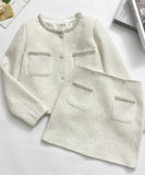 【上下セット】Black&white ツイードスーツ セレブ風 ミニドレス 高級感 真珠 キラキラ 大人可愛い 同伴 エレガントXH2-MYK0556