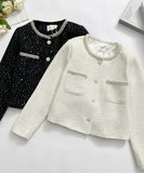 【上下セット】Black&white ツイードスーツ セレブ風 ミニドレス 高級感 真珠 キラキラ 大人可愛い 同伴 エレガントXH2-MYK0556