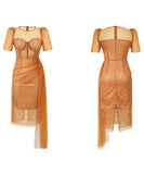 【オレンジ＆ブルー】【手作り】膝丈ドレス エレガント 気質 チュール ユニーク XH2-JY20601