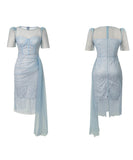 【オレンジ＆ブルー】【手作り】膝丈ドレス エレガント 気質 チュール ユニーク XH2-JY20601