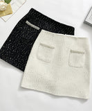 【上下セット】Black&white ツイードスーツ セレブ風 ミニドレス 高級感 真珠 キラキラ 大人可愛い 同伴 エレガントXH2-MYK0556