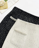 【上下セット】Black&white ツイードスーツ セレブ風 ミニドレス 高級感 真珠 キラキラ 大人可愛い 同伴 エレガントXH2-MYK0556