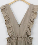 【2色】ワイドパンツ おしゃれ 着痩せ 通勤 かわいい フリル XH2-YF1148