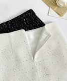 【上下セット】Black&white ツイードスーツ セレブ風 ミニドレス 高級感 真珠 キラキラ 大人可愛い 同伴 エレガントXH2-MYK0556