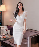 膝丈ドレス キャバドレス エレガント 谷間見せ カワセクシー パフスリーブ 気質 XH2-ZED885526A71