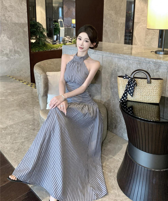 ロングドレス ホルターネック 着痩せ 気質 バックレスドレス 通勤 おしゃれ 女子力 XH2-CD7-417-83050660